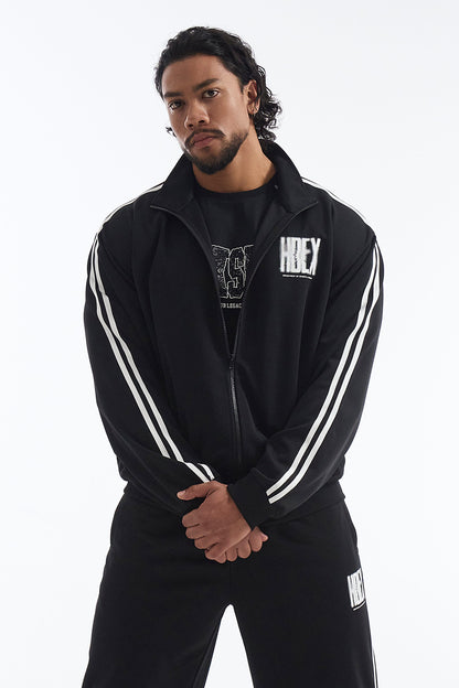 HDEX Baju Korea Olahraga Crack Printed Track Jacket Black Pria Fitness