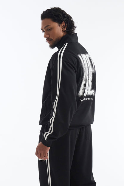 HDEX Baju Korea Olahraga Crack Printed Track Jacket Black Pria Fitness