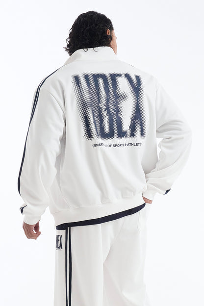 HDEX Baju Korea Olahraga Crack Printed Track Jacket White Pria Fitness