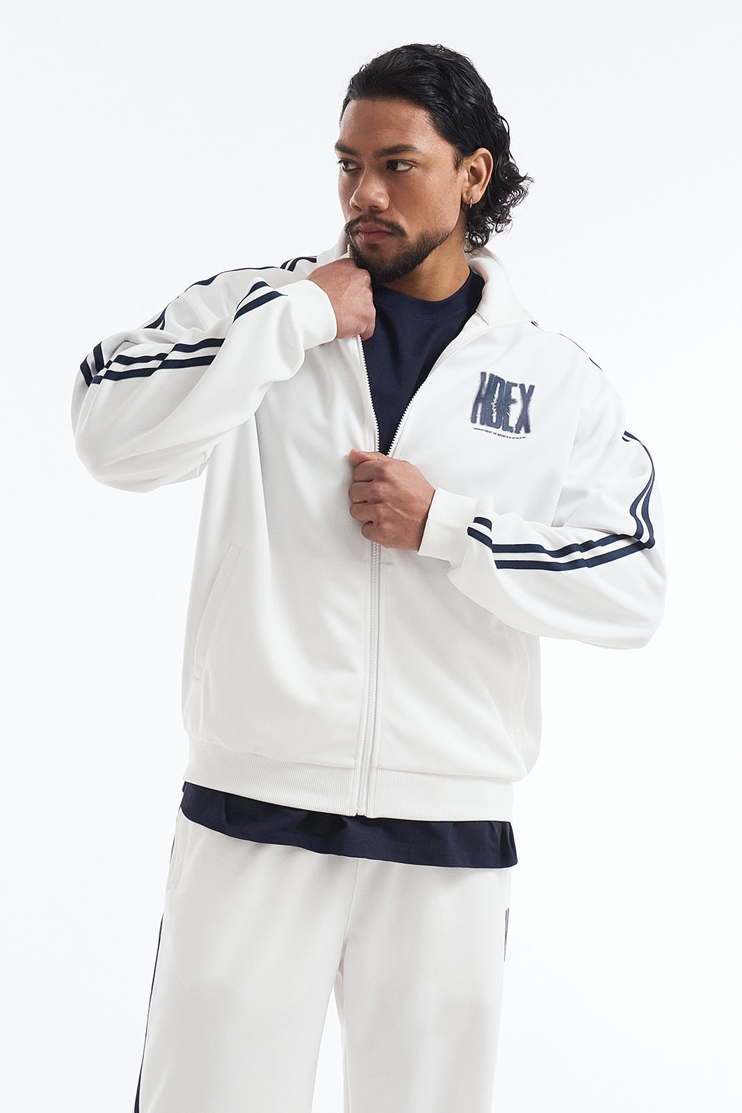 HDEX Baju Korea Olahraga Crack Printed Track Jacket White Pria Fitness