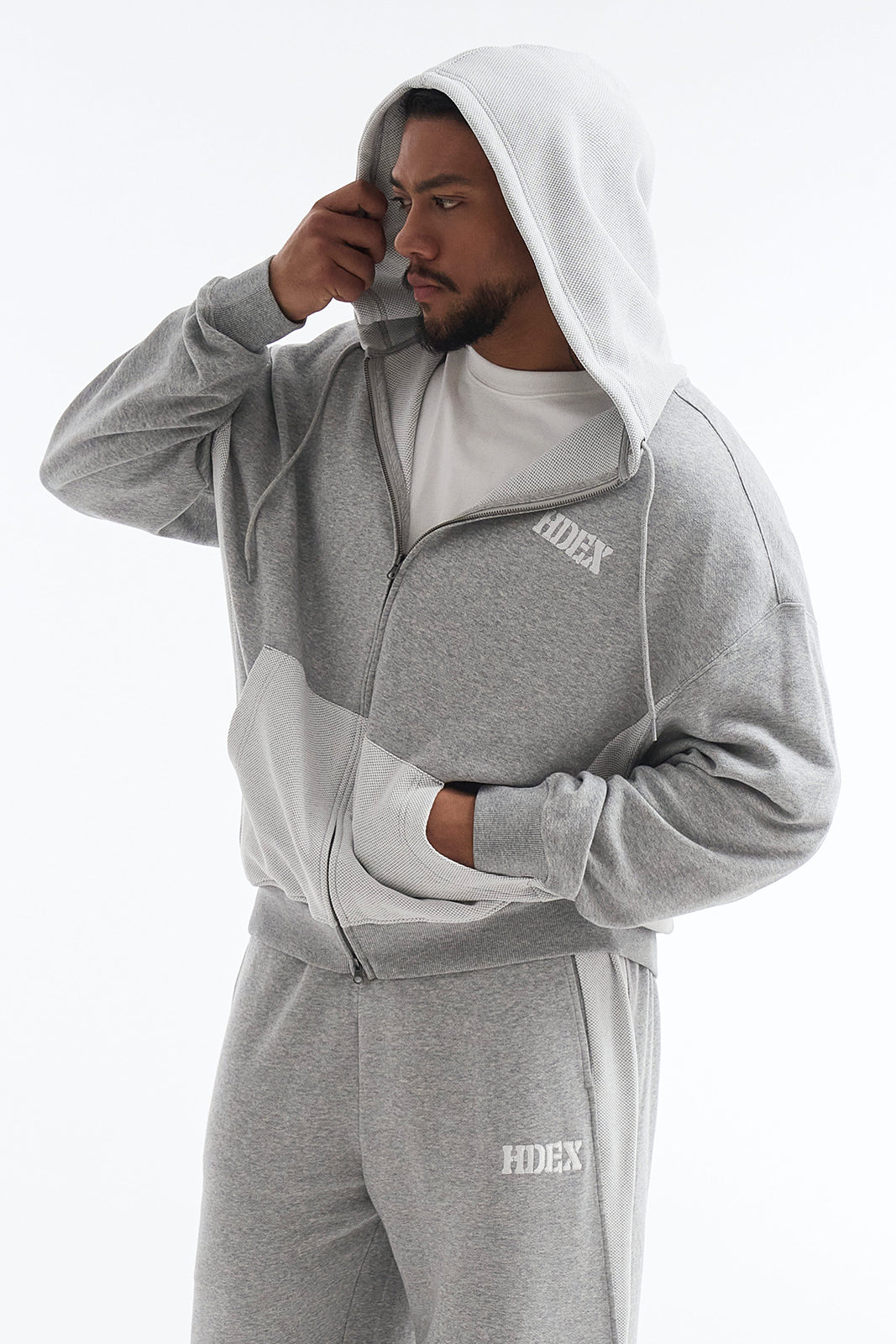 HDEX Baju Korea Olahraga Core Reverse Giant Fit Hoodie Zip-Up Melange Gray Pria Fitness