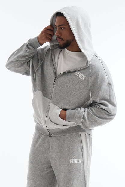 HDEX Baju Korea Olahraga Core Reverse Giant Fit Hoodie Zip-Up Melange Gray Pria Fitness