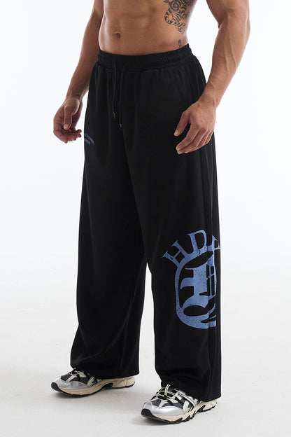 HDEX Celana Korea Olahraga Crown Giant Fit Mesh Wide Pants Black Pria Fitness