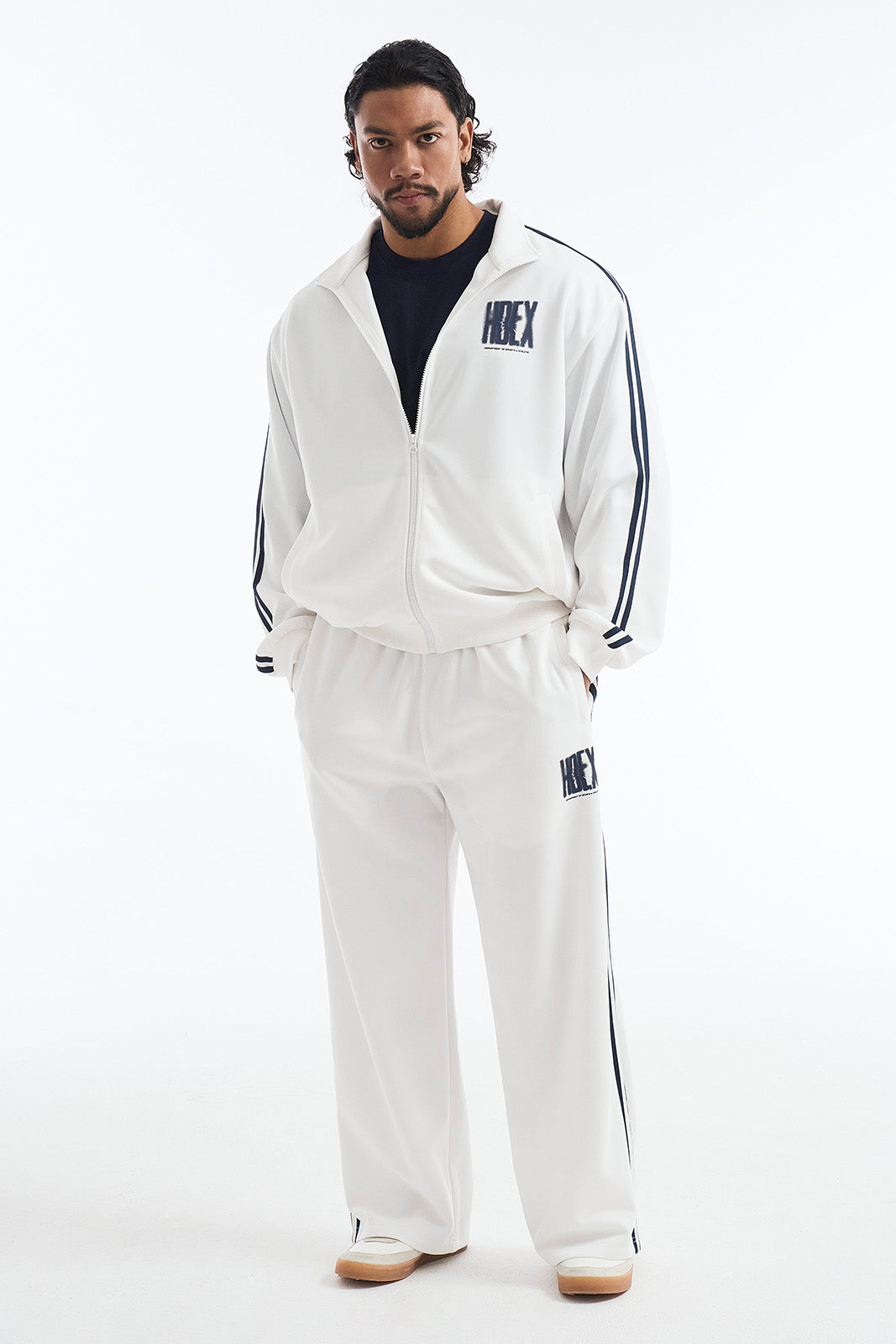 HDEX Celana Korea Olahraga Crack Printed Track Pants White Pria Fitness