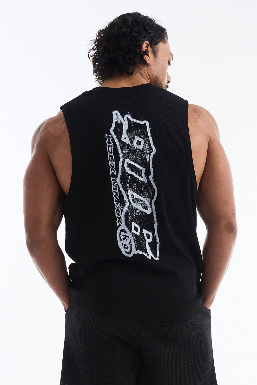 HDEX Baju Korea Olahraga Clear 916 Back Logo Sleeveless Black Pria Fitness