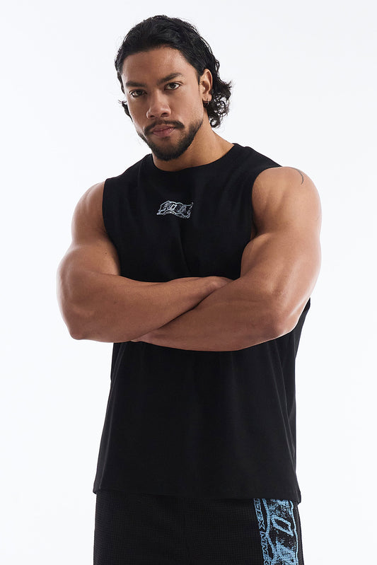 HDEX Baju Korea Olahraga Clear 916 Back Logo Sleeveless Black Pria Fitness