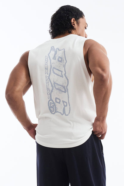 HDEX Baju Korea Olahraga Clear 916 Back Logo Sleeveless White Pria Fitness