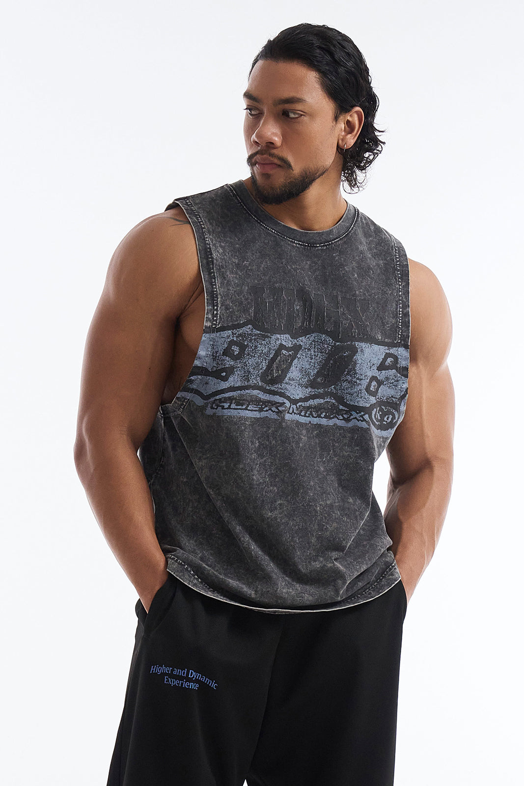HDEX Baju Korea Olahraga Core Combi Faded Washing Sleeveless Charcoal Pria Fitness