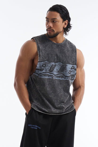 HDEX Baju Korea Olahraga Core Combi Faded Washing Sleeveless Charcoal Pria Fitness