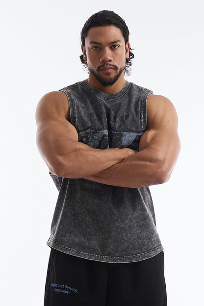 HDEX Baju Korea Olahraga Core Combi Faded Washing Sleeveless Charcoal Pria Fitness