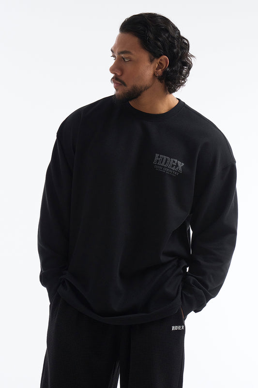 HDEX Baju Korea Olahraga Core Waffle Giant Fit Long Sleeve Black Pria Fitness