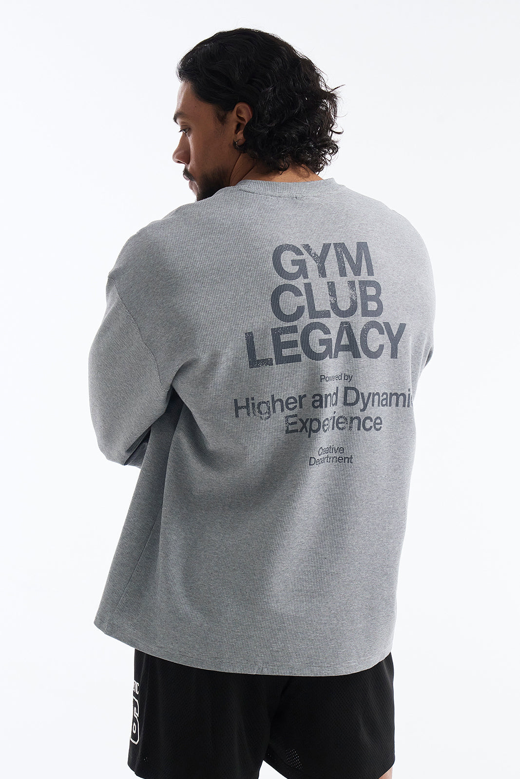 HDEX Baju Korea Olaharaga Core Waffle Giant Fit Long Sleeve Melange Gray Pria Fitness