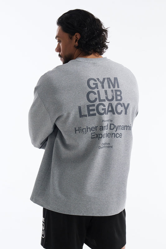 HDEX Baju Korea Olaharaga Core Waffle Giant Fit Long Sleeve Melange Gray Pria Fitness