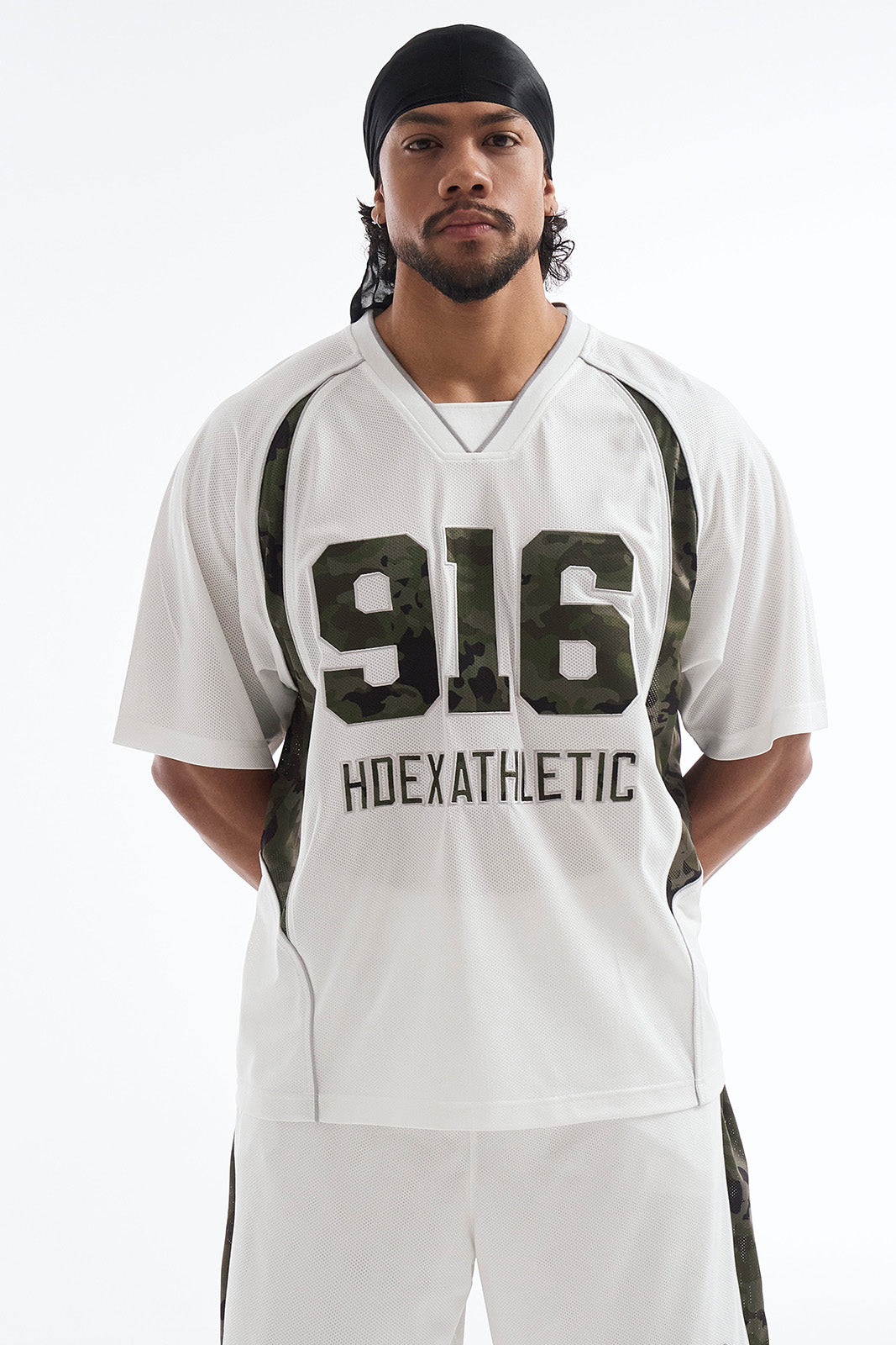 HDEX Baju Korea Olahraga Camo 916 Block Mesh Short Sleeve White Pria Fitness