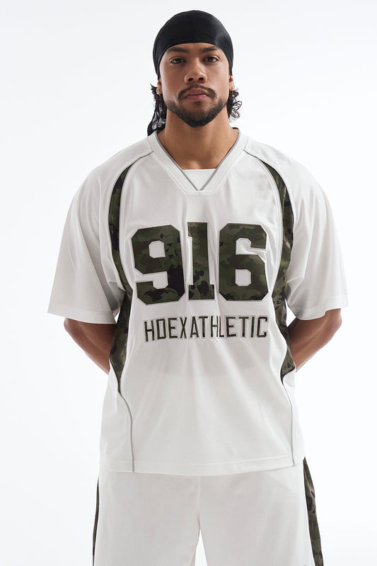 HDEX Baju Korea Olahraga Camo 916 Block Mesh Short Sleeve White Pria Fitness
