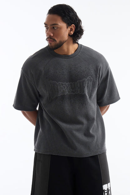HDEX Baju Korea Olahraga Pigment Cutline Waffle Short Sleeve Charcoal Pria Fitness