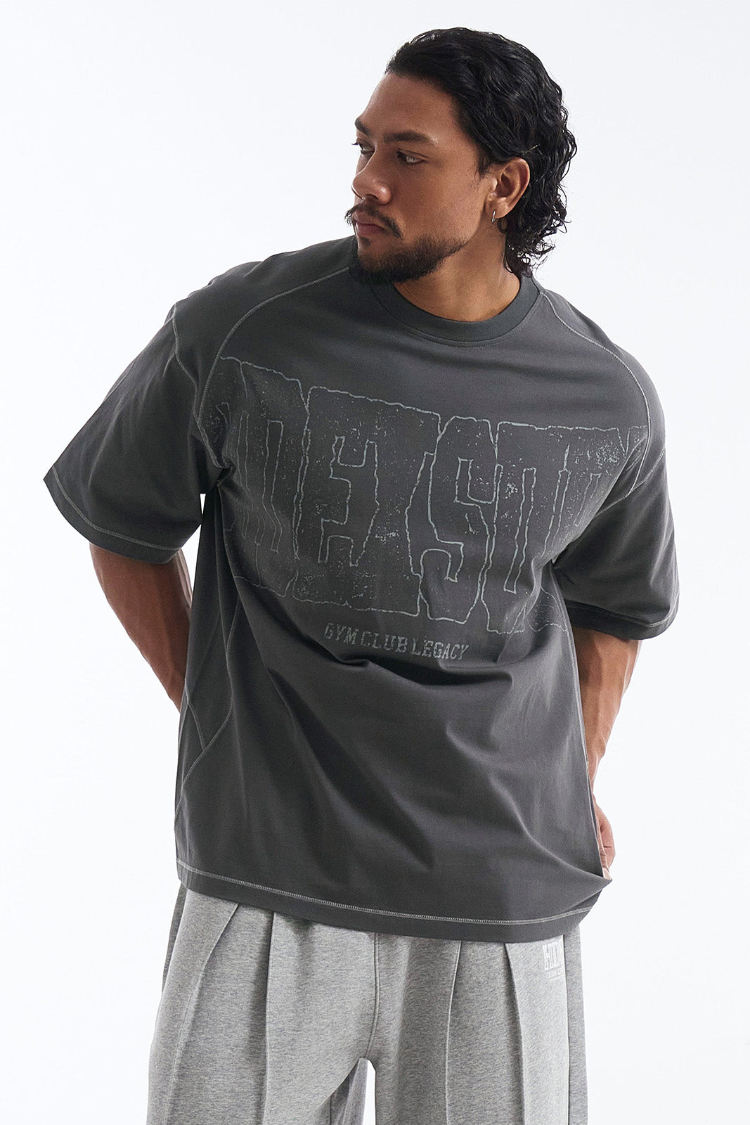 HDEX Baju Korea Olahraga Mega Wide Short Sleeve Charcoal Pria Fitness