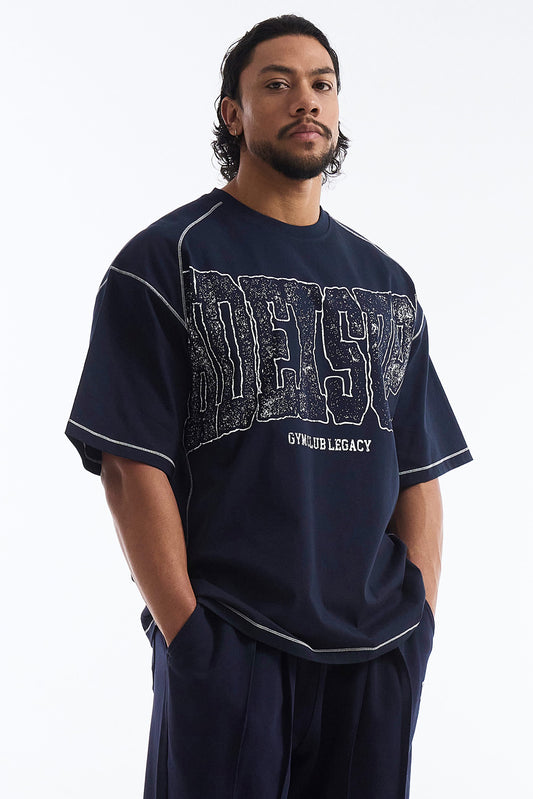 HDEX Baju Korea Olahraga Mega Wide Short Sleeve Navy Pria Fitness