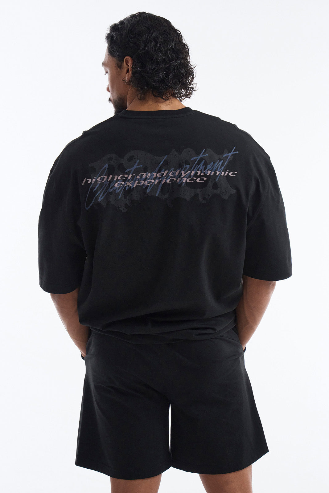 HDEX Baju Korea Olahraga Wild Letter Giant Fit Short Sleeve Black Pria Fitness