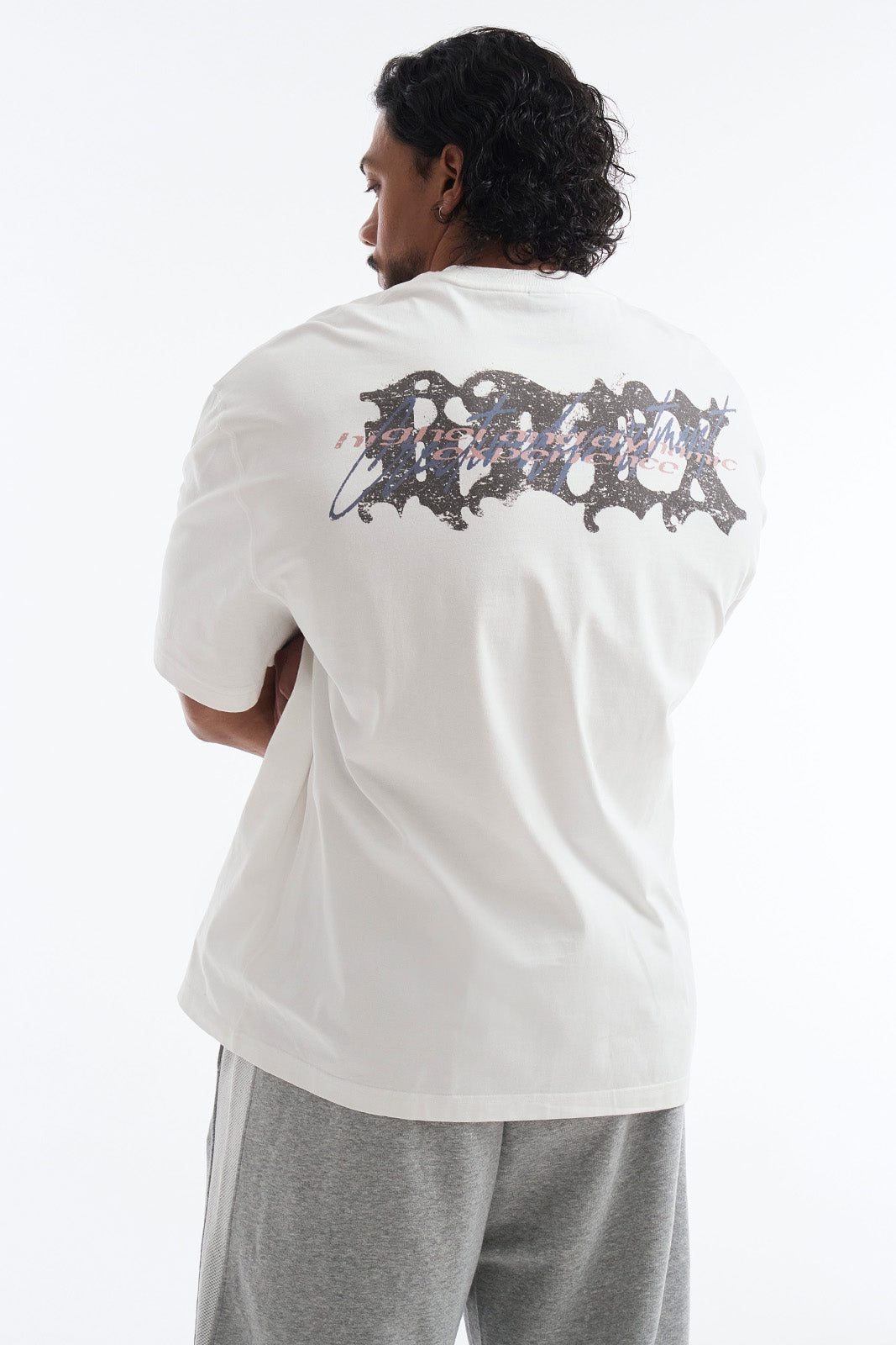 HDEX Baju Korea Olahraga Wild Letter Giant Fit Short Sleeve White Pria Fitness