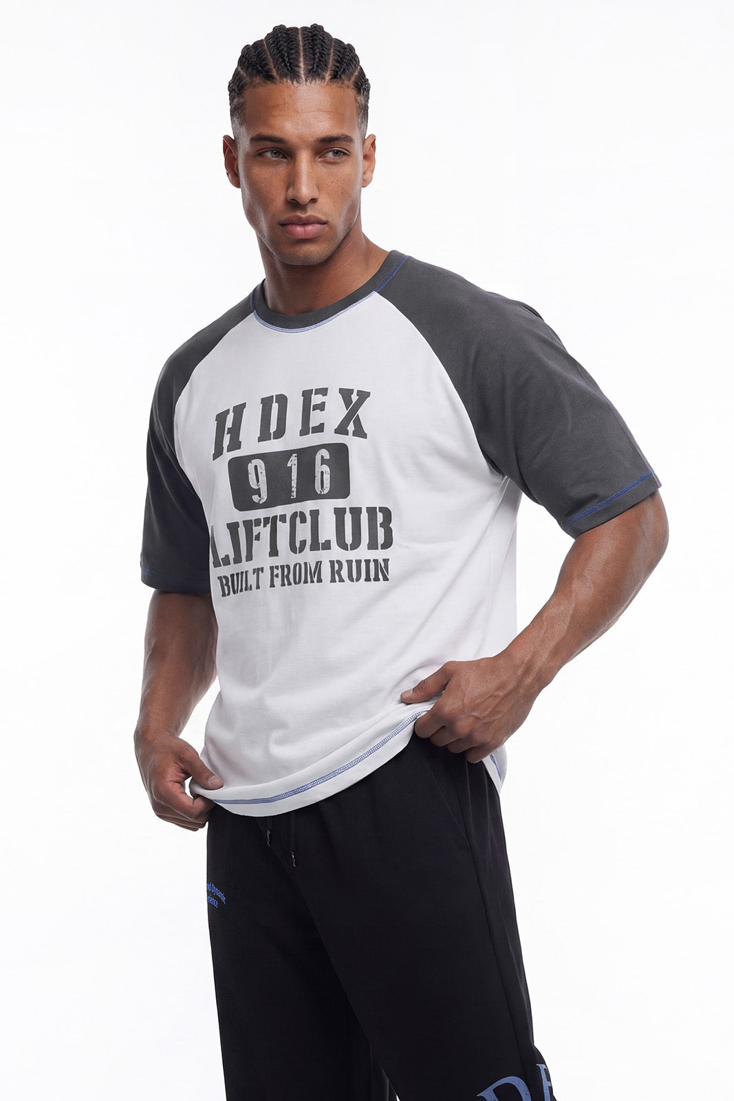 HDEX Baju Korea Olahraga Lift Stitch Raglan Short Sleeve White Pria Fitness