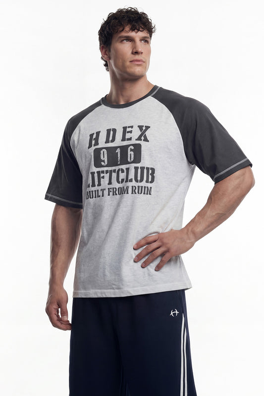 HDEX Baju Korea Olahraga Lift Stitch Raglan Short Sleeve Melange White Pria Fitness