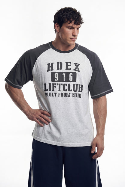 HDEX Baju Korea Olahraga Lift Stitch Raglan Short Sleeve Melange White Pria Fitness