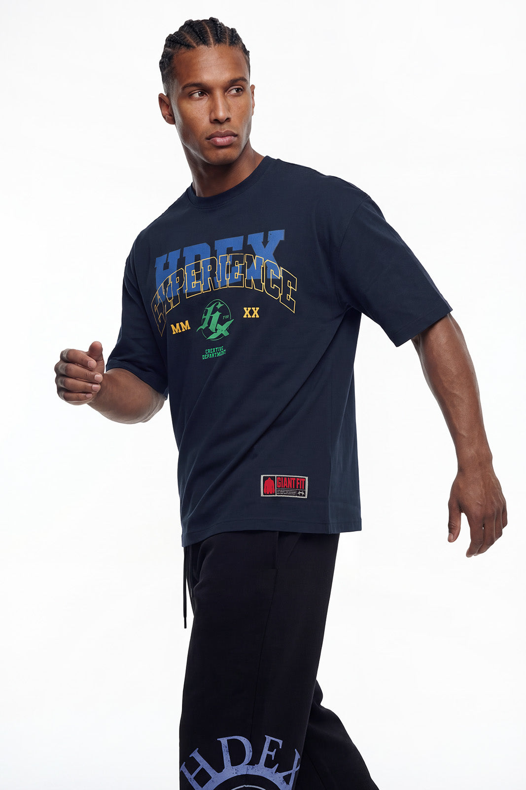 HDEX Baju Korea Olahraga Overlay Giant Fit Navy Pria Fitness
