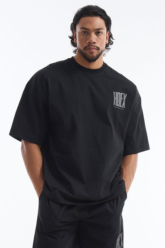 HDEX Baju Korea Olahraga Crack Printed Short Sleeve Black Pria Fitness