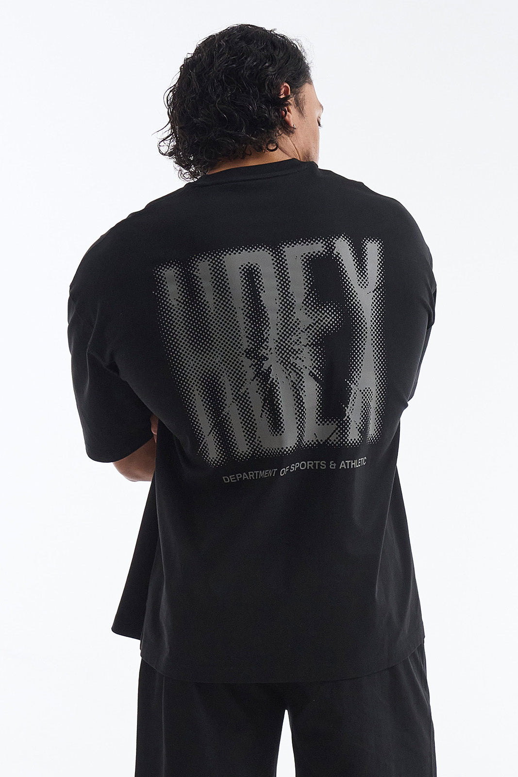 HDEX Baju Korea Olahraga Crack Printed Short Sleeve Black Pria Fitness