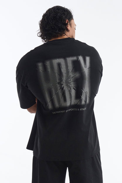 HDEX Baju Korea Olahraga Crack Printed Short Sleeve Black Pria Fitness