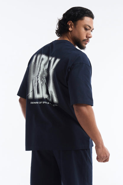 HDEX Baju Korea Olahraga Crack Printed Short Sleeve Navy Pria Fitness