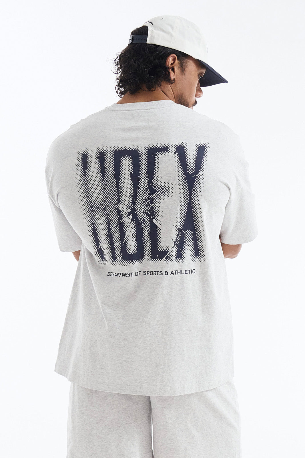 HDEX Baju Korea Olahraga Crack Printed Short Sleeve Melange White Pria Fitness