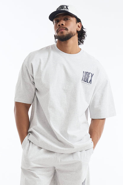 HDEX Baju Korea Olahraga Crack Printed Short Sleeve Melange White Pria Fitness