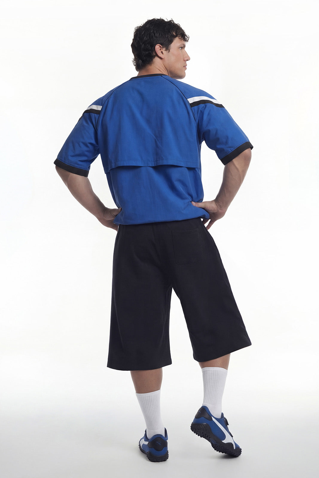 HDEX Baju Korea Olahraga Sporty Color Block Half Jersey Short Sleeve Blue Pria Fitness