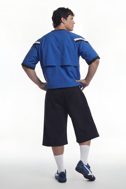HDEX Baju Korea Olahraga Sporty Color Block Half Jersey Short Sleeve Blue Pria Fitness