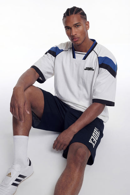 HDEX Baju Korea Olahraga Sporty Color Block Half Jersey Short Sleeve White Pria Fitness