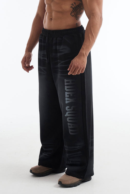 HDEX Celana Korea Olahraga Squad Brush Washing Wide Pants Black Pria Fitness