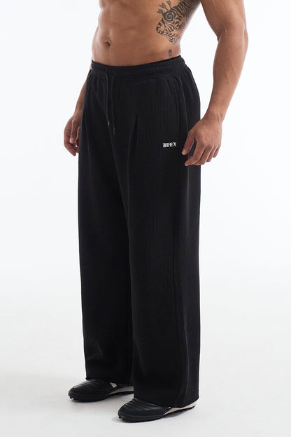 HDEX Celana Korea Olahraga Low Pintuck Waffle Wide Pants Black Pria Fitness