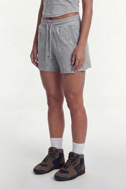 HDEX Celana Korea Olahraga Camo Cut-Off Sweat Shorts W Melange Gray Wanita Fitness