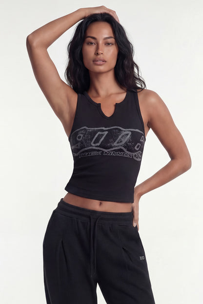 HDEX Baju Korea Olahraga Clear 916 Ribbed Crop Tank Top Black Wanita Fitness