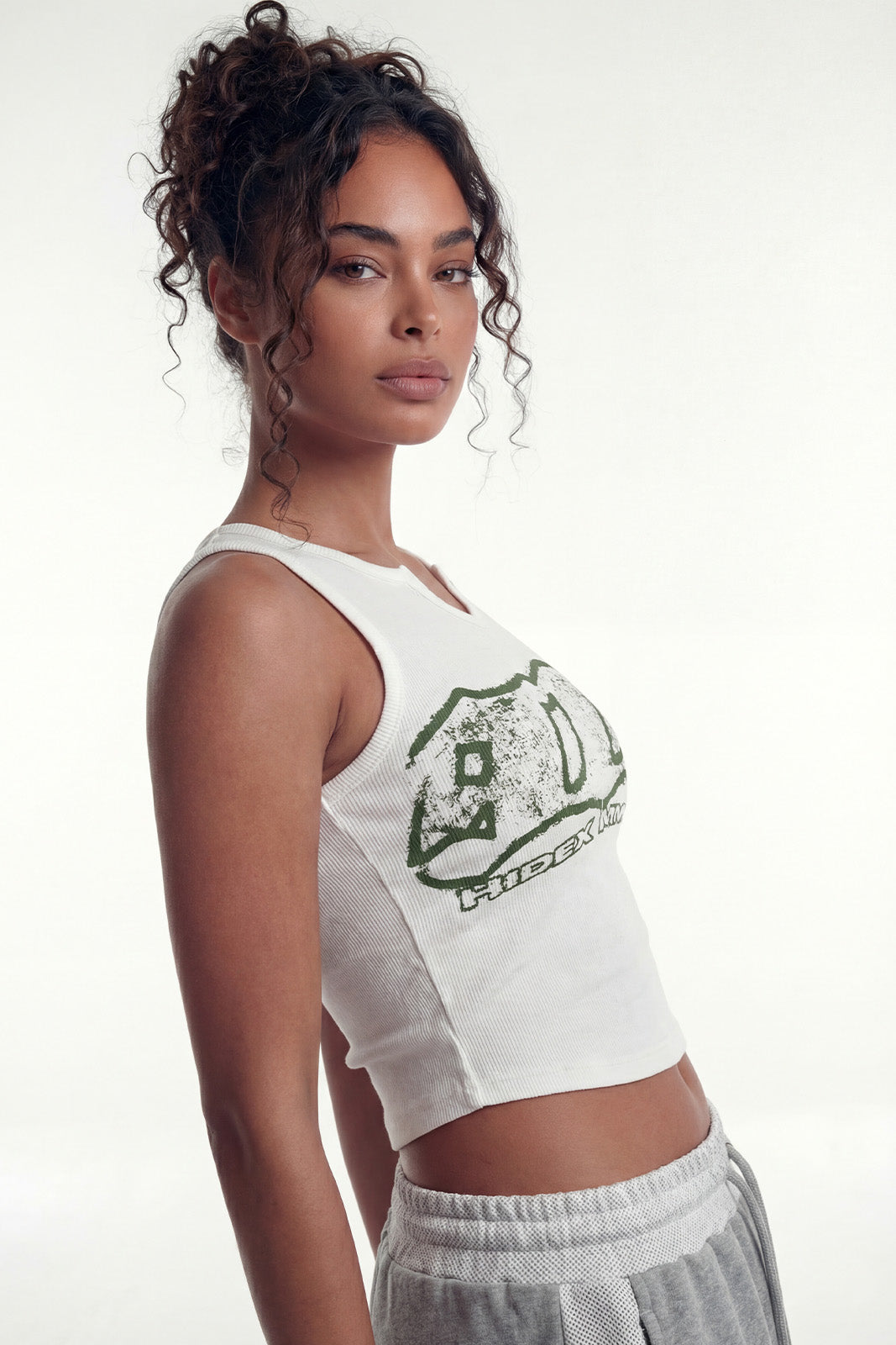 HDEX Baju Korea Olahraga Clear 916 Ribbed Crop Tank Top White Wanita Fitness