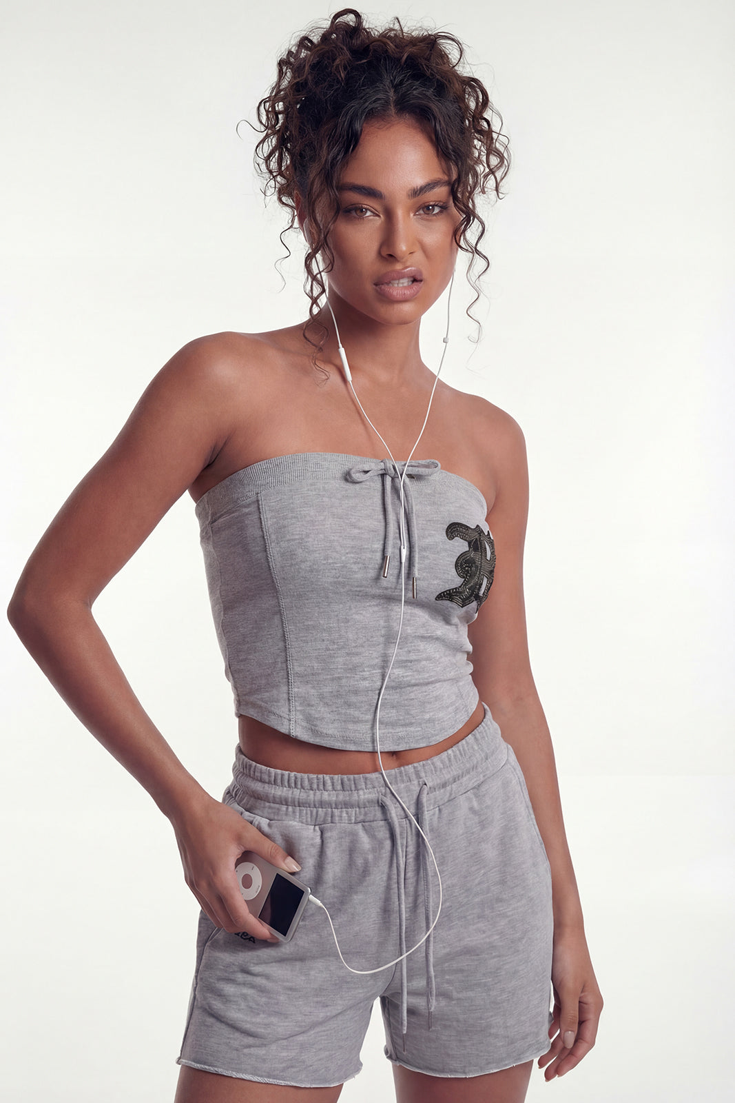 HDEX Baju Korea Olahraga Camo Applique Tube Top Melange Gray Wanita Fitness