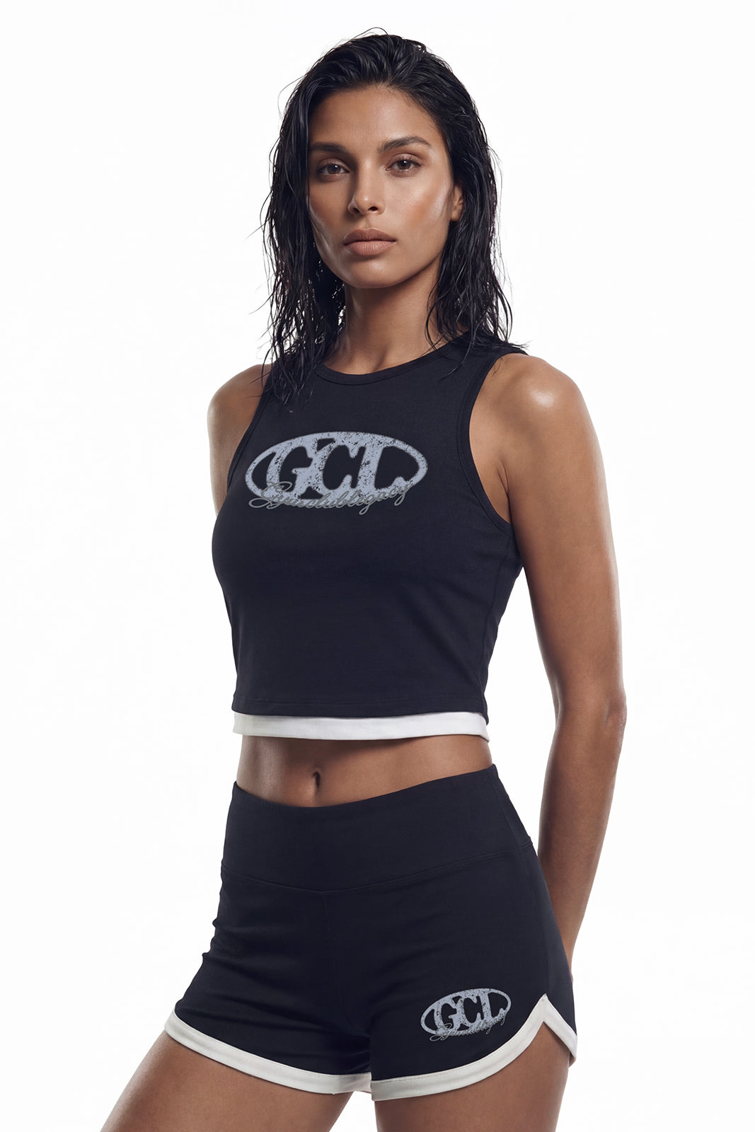 HDEX Baju Korea Olahraga Legacy Slim Fit Crop Tank Top Black Wanita Fitness