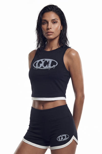 HDEX Baju Korea Olahraga Legacy Slim Fit Crop Tank Top Black Wanita Fitness