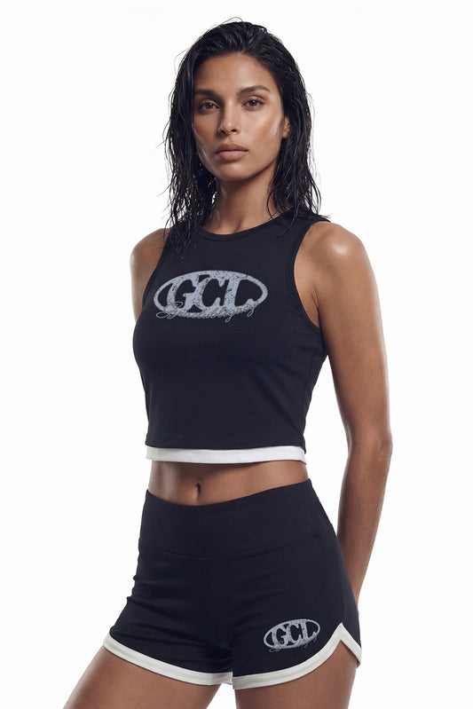 HDEX Baju Korea Olahraga Legacy Slim Fit Crop Tank Top Black Wanita Fitness