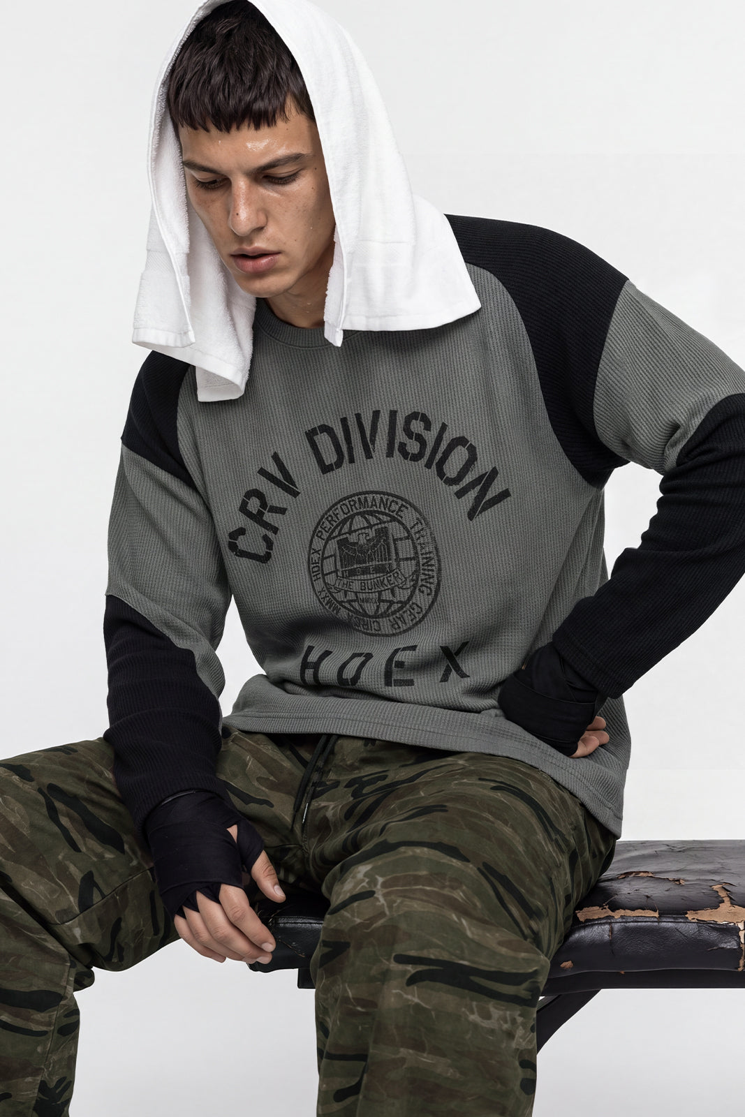 HDEX Baju Korea Olahraga Division Waffle Curved Long Sleeve Charcoal Pria Fitness