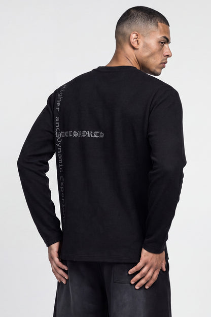 HDEX Baju Korea Olahraga Old Legacy Waffle Henley Neck Long Sleeve Black Pria Fitness
