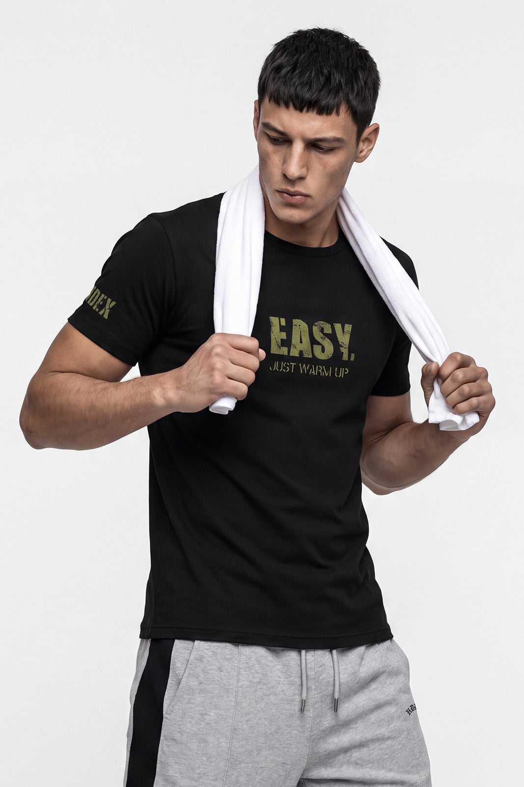 HDEX Baju Korea Olahraga EJWU Muscle Fit Short Sleeve Black Pria Fitness