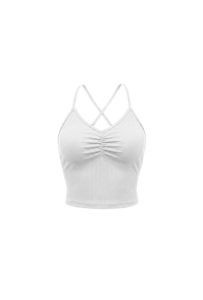 HDEX Baju Korea Olahraga Soft Skin Shirring Bra Top White Wanita Fitness